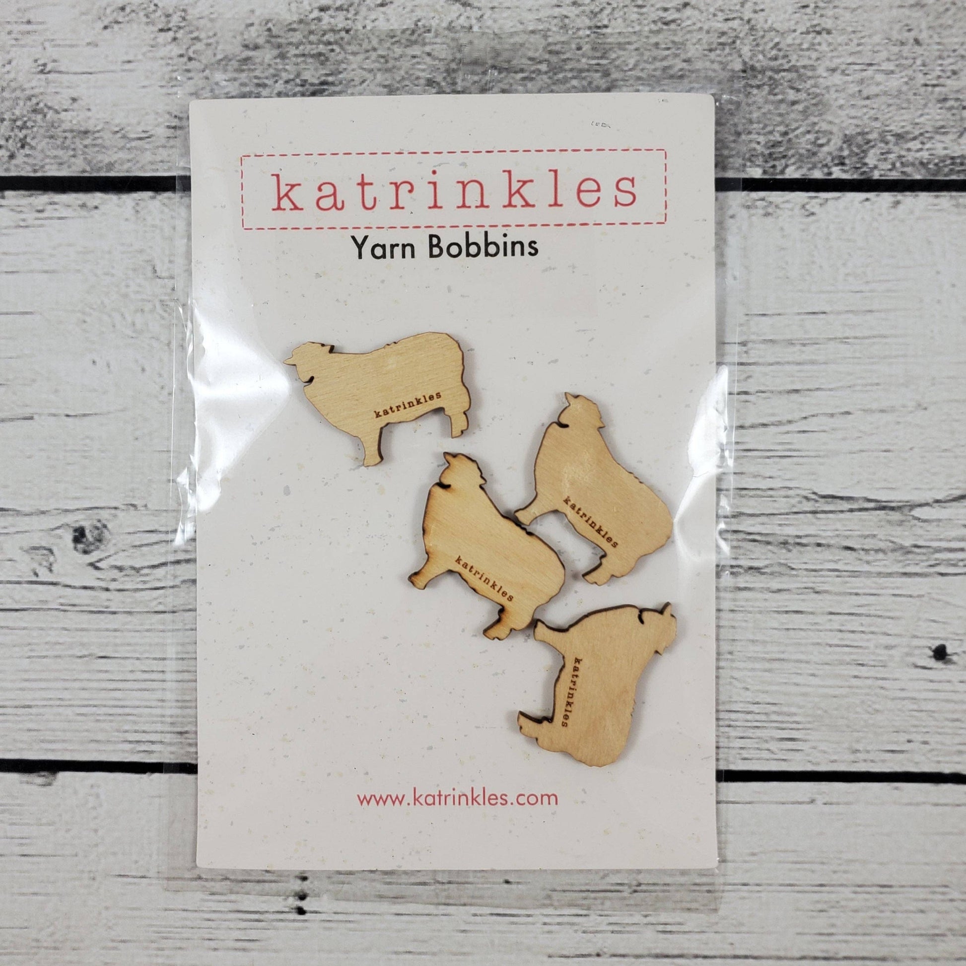 Katrinkles Vintage Wooden Bobbins Set of Four for Yarn Organization and Crafting