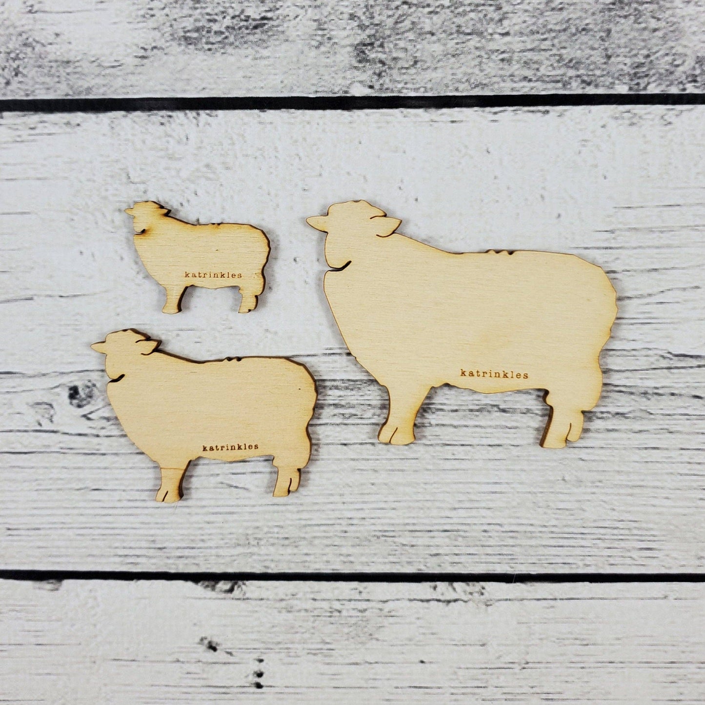 Set of Katrinkles vintage wooden bobbins in sheep shapes for crafting and decoration