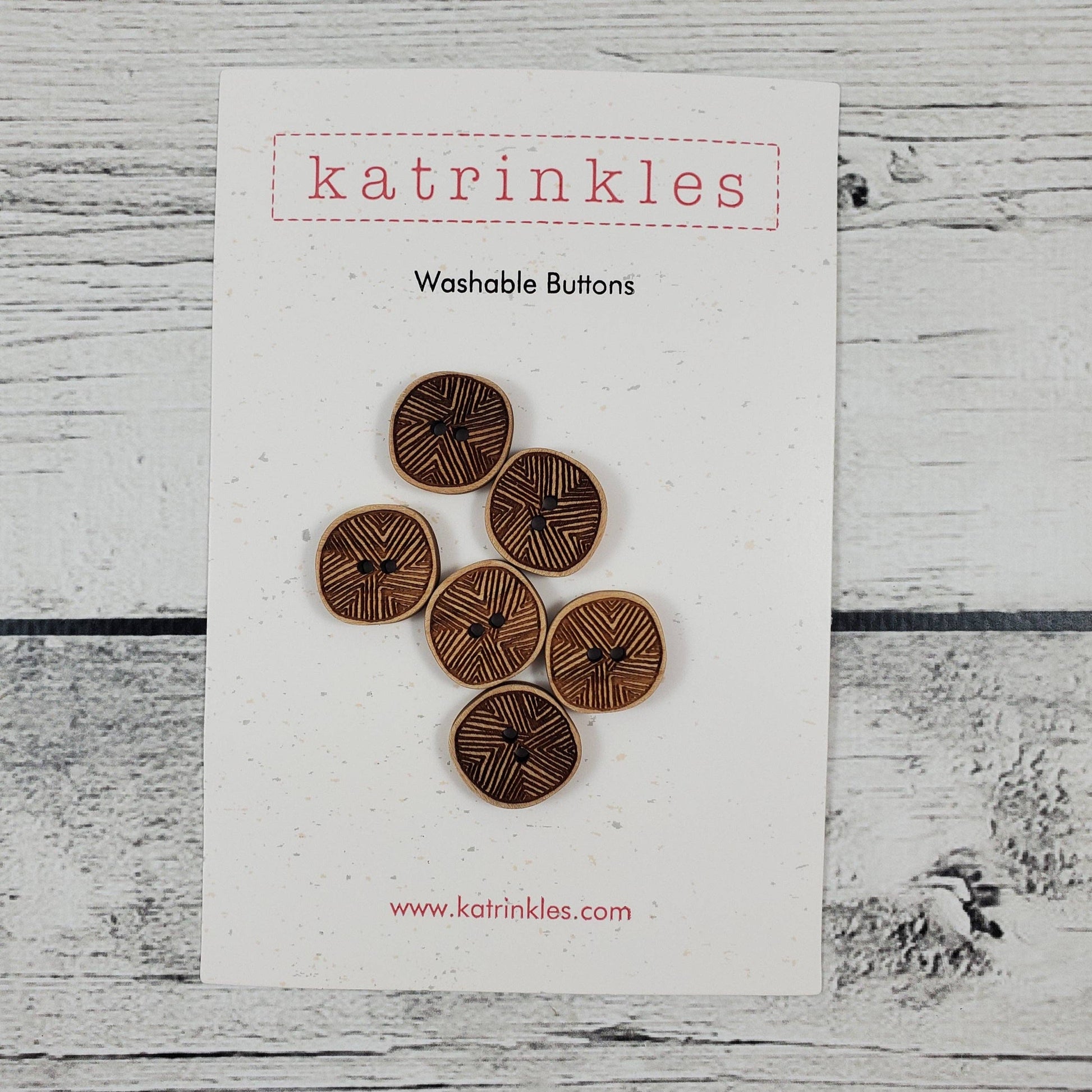 Katrinkles Washable Buttons Set with Six Brown Decorative Designs for Crafting Projects