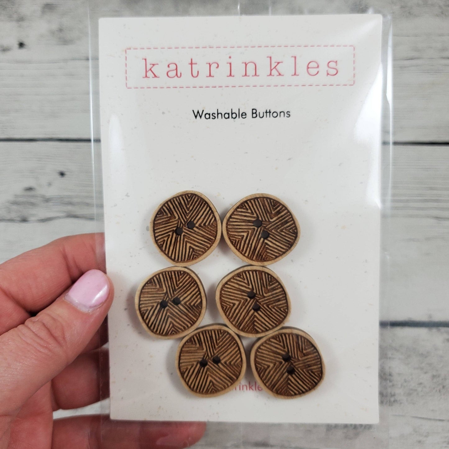 Katrinkles Washable Buttons Set of Six with Unique Wood Grain Design for Crafting Projects