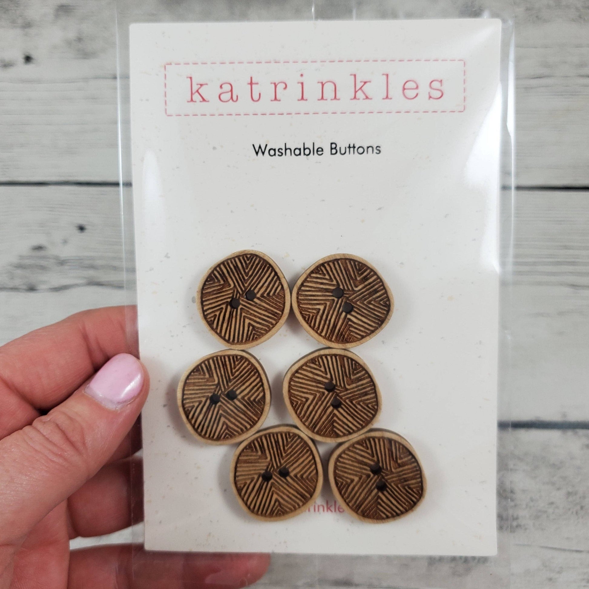 Katrinkles Washable Buttons Set of Six with Unique Wood Grain Design for Crafting Projects