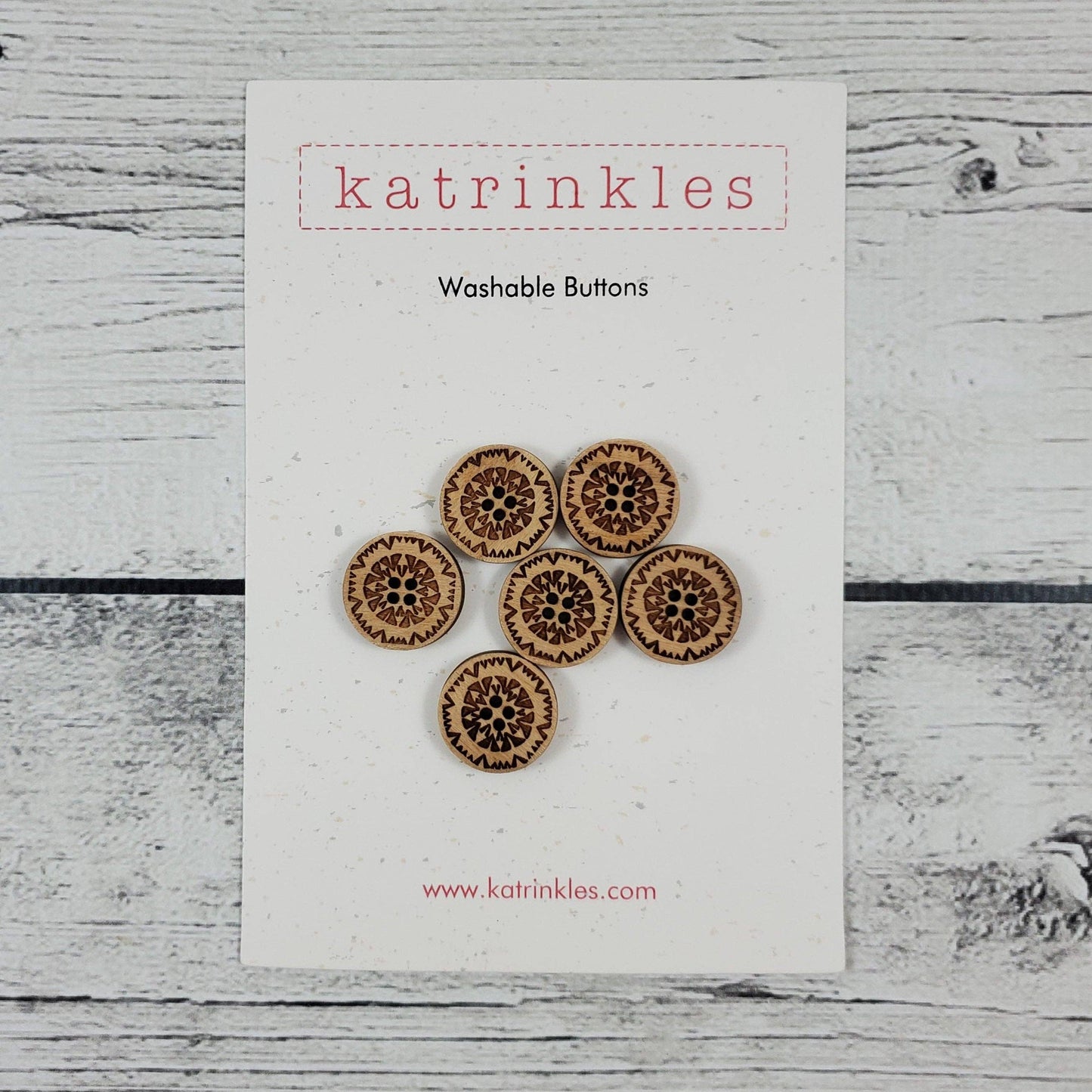 Katrinkles washable buttons in a pack of six with decorative floral design for crafting and sewing projects