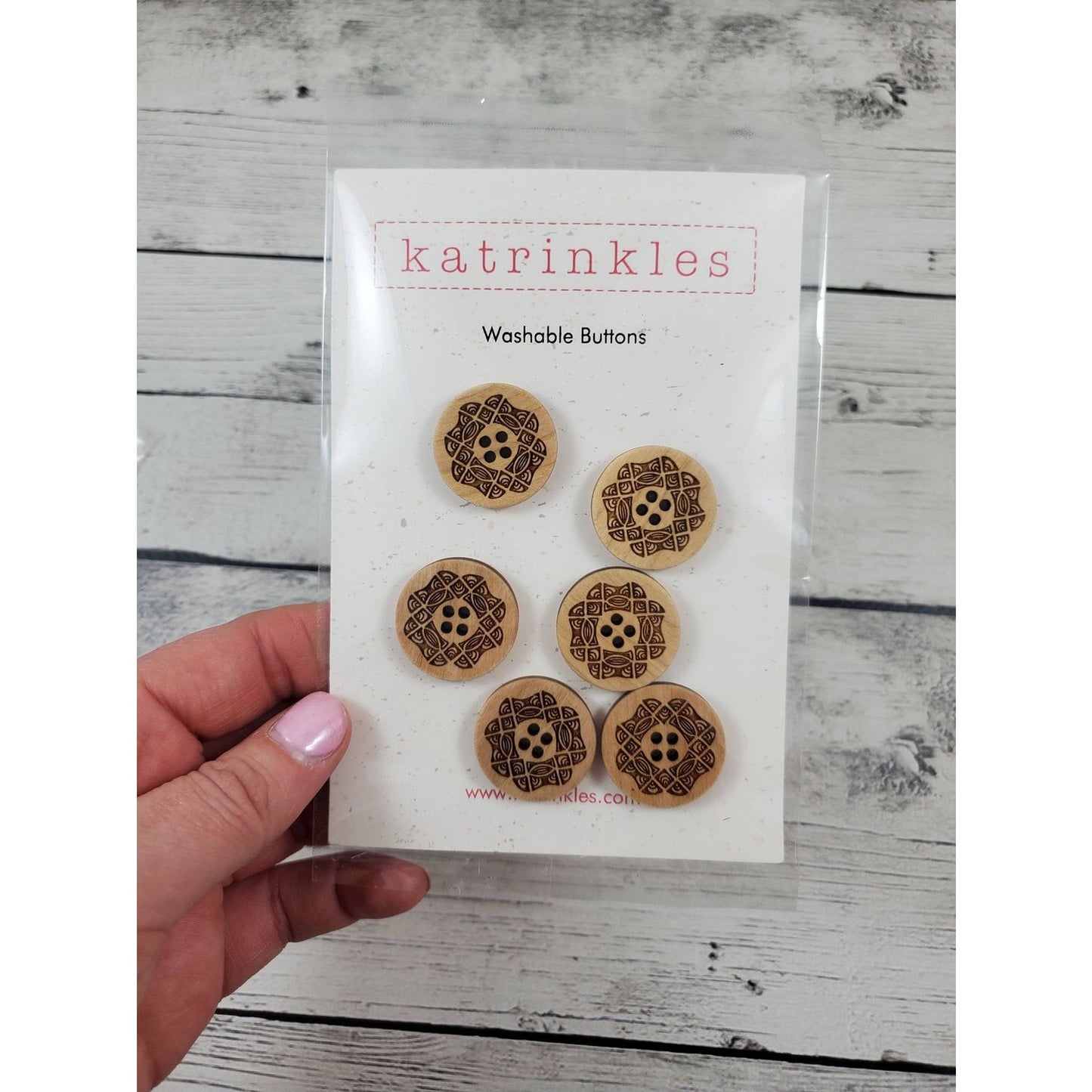 Katrinkles Washable Buttons in a pack of six with unique designs for sewing and crafting projects