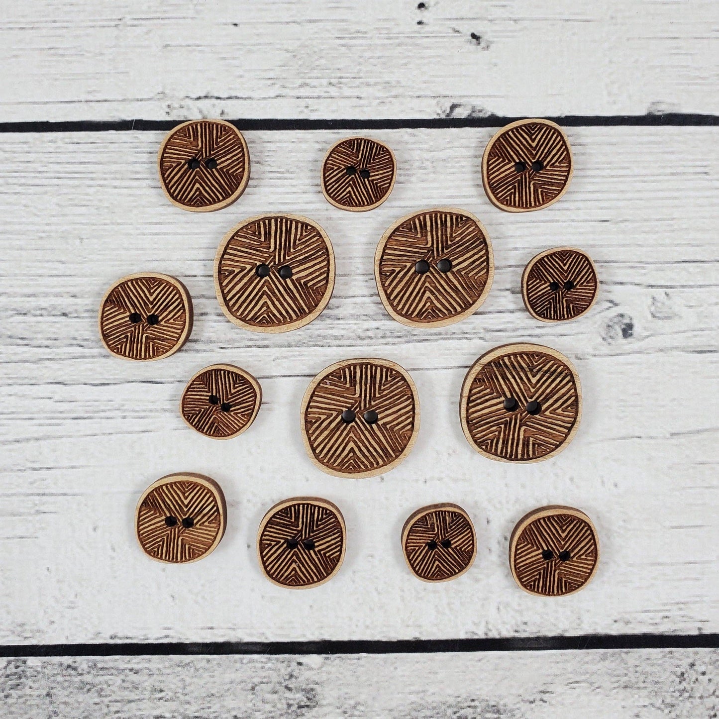 Katrinkles Wooden Buttons Set in Various Sizes with Geometric Design for Craft Projects