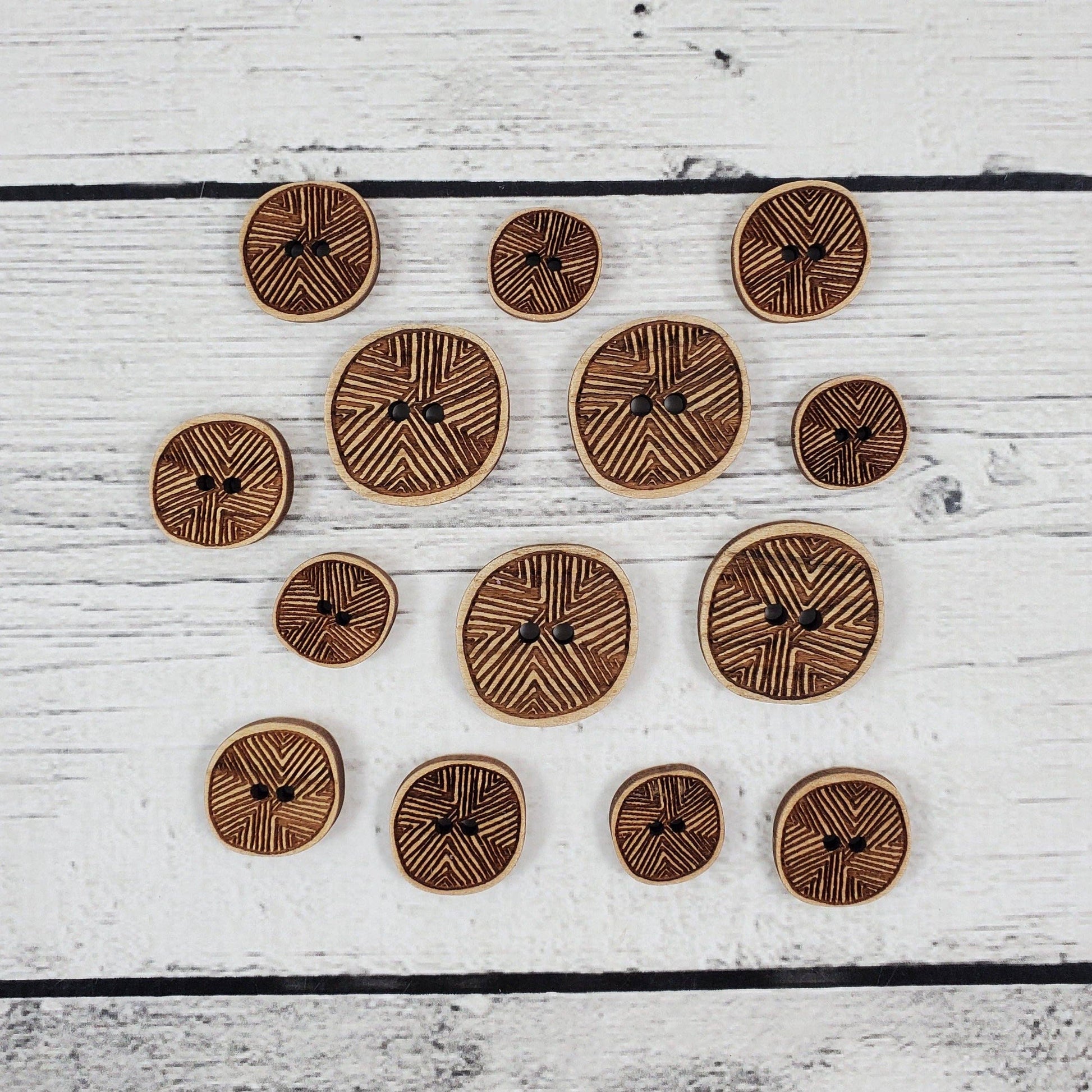 Katrinkles Wooden Buttons Set in Various Sizes with Geometric Design for Craft Projects