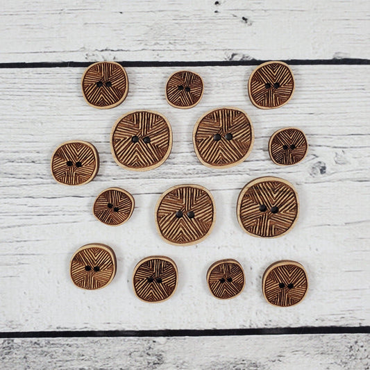 Katrinkles Wooden Buttons Set in Various Sizes with Geometric Design for Craft Projects