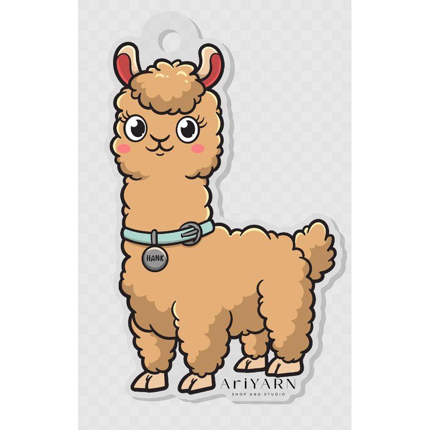 Cute cartoon llama keychain accessory from AriYARN Shop and Studio with a playful design