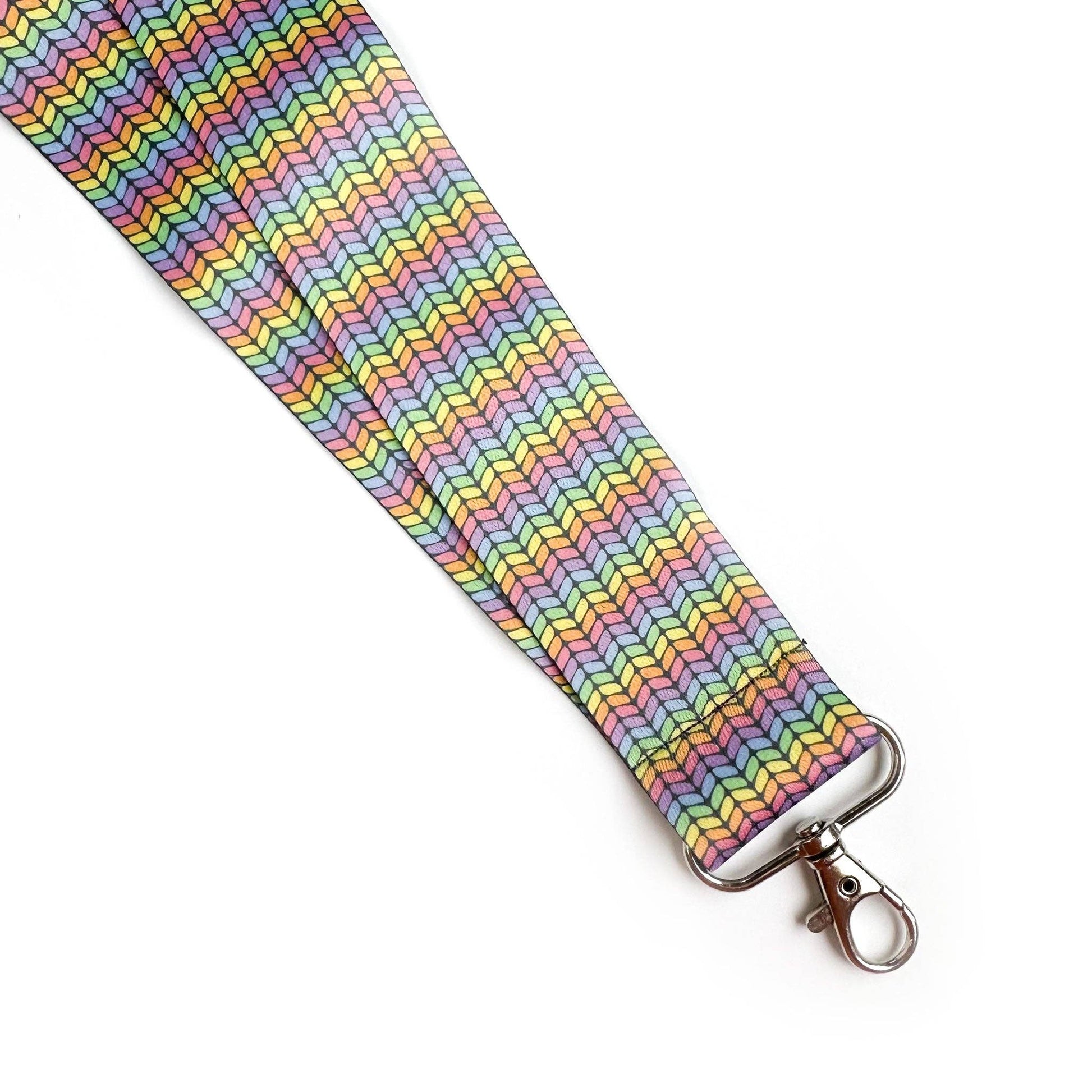 Rainbow Herringbone Pattern Hello Kitty Lanyard with Clip for Keys and ID Cards