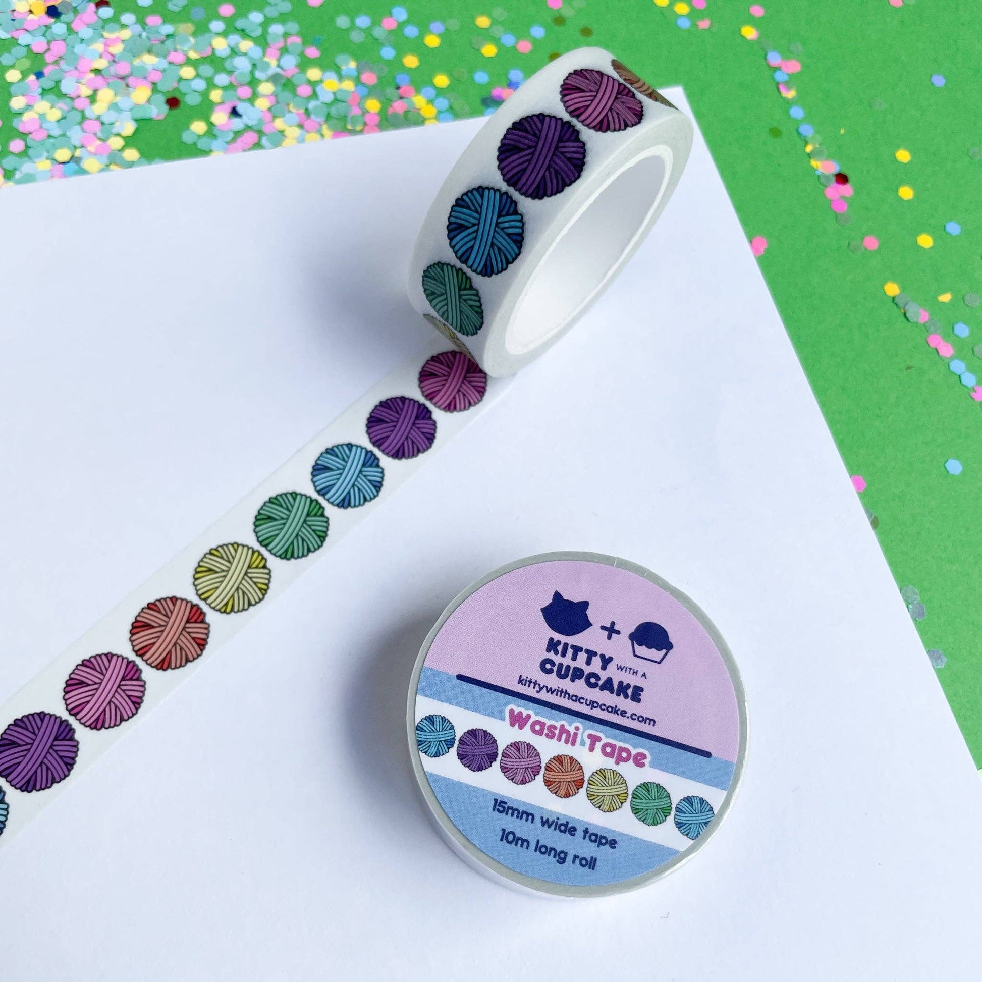 Colorful Kitty With A Cupcake washi washi tape on a white background, showcasing vibrant designs