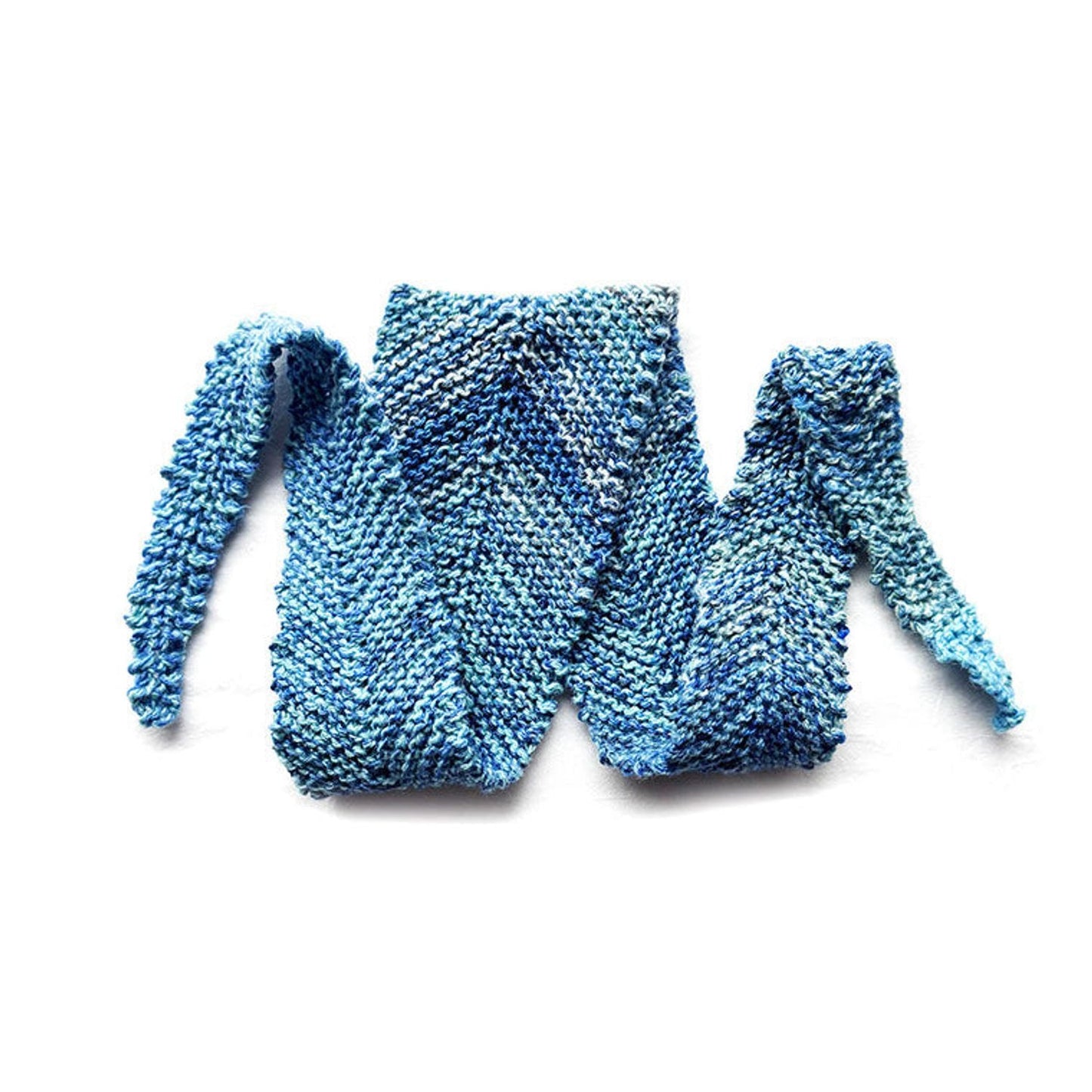 A hand-knit blue scarf showcasing intricate patterns from the knit scarf workshop Park Ridge