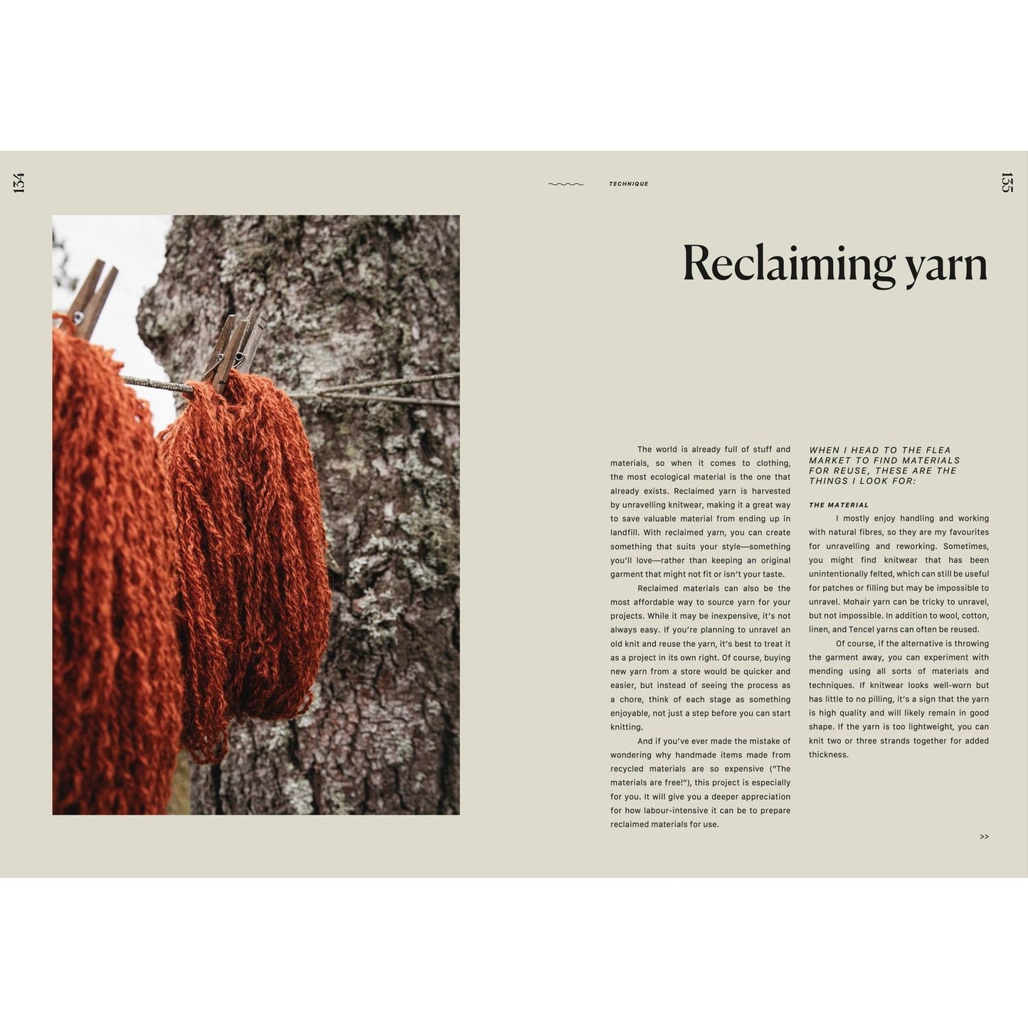 Two dyed knitting knits hanging on a clothesline, showcasing vibrant orange yarn textures
