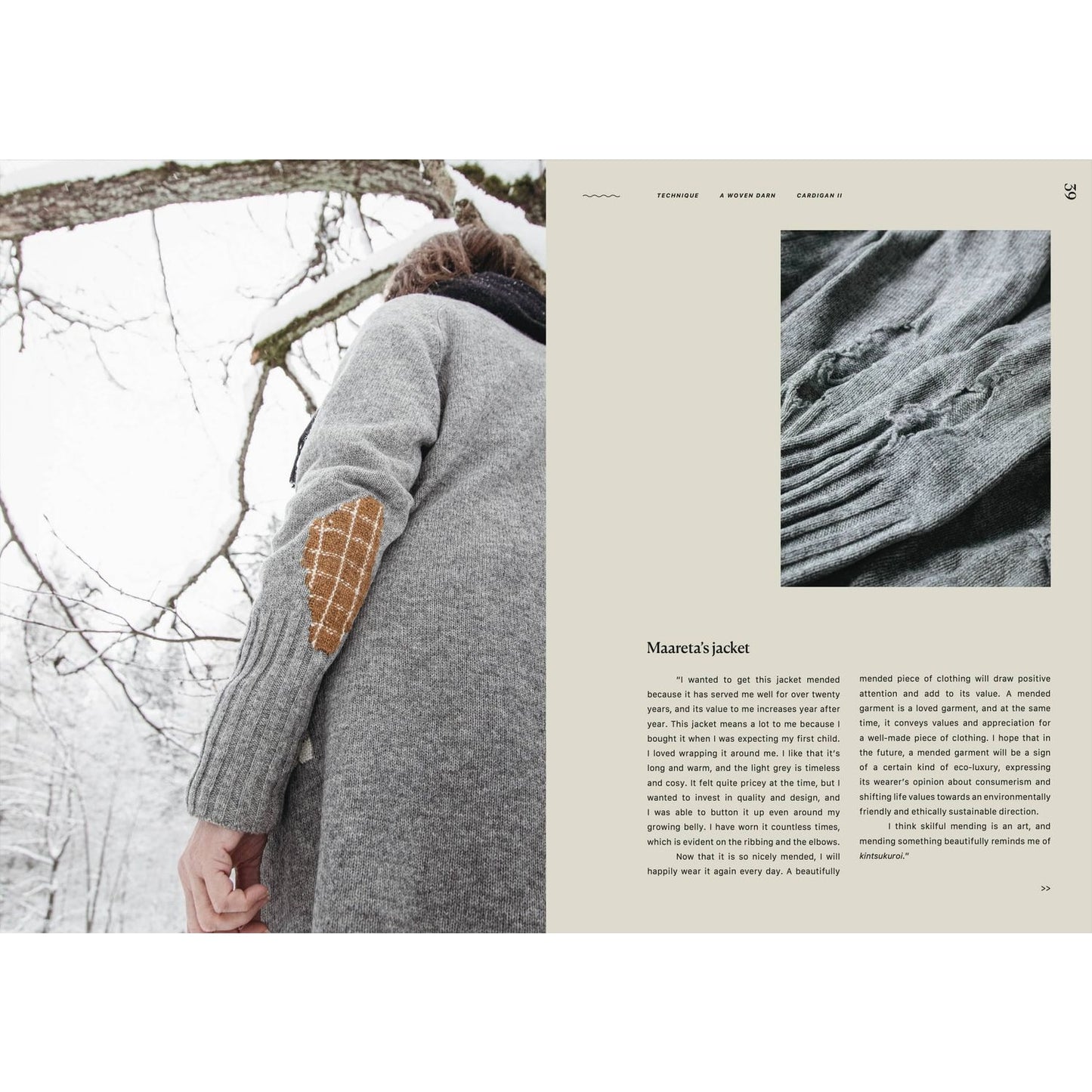 Cozy Publishing knitting knits jacket featuring unique elbow patches and textured fabric for warmth
