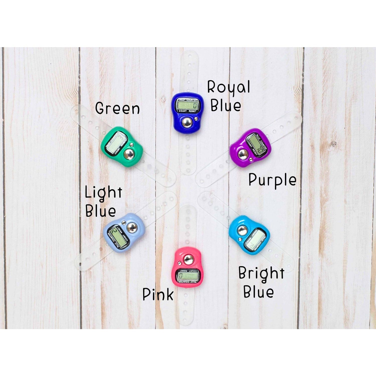 Colorful knitting row counter in various shades including green, pink, and blue for easy stitch tracking