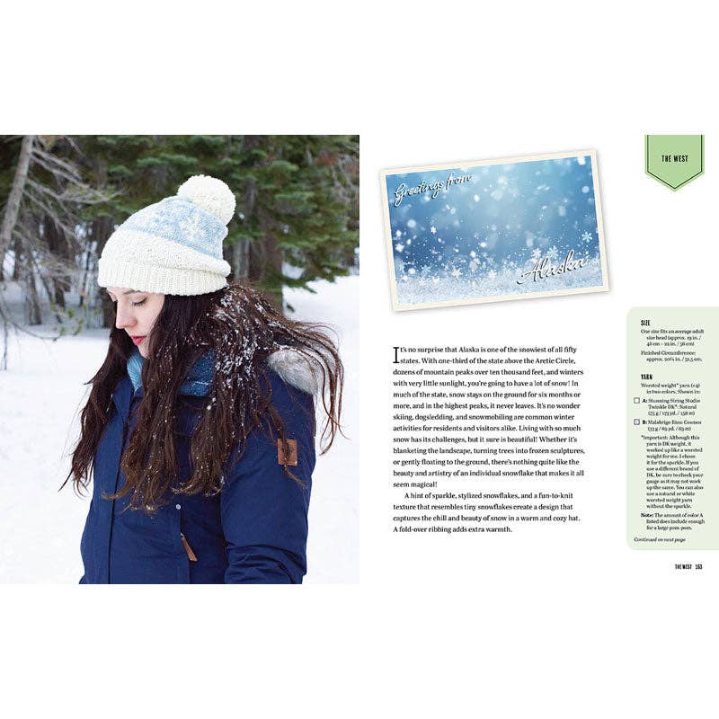 Woman in a winter jacket and knit hat walking in snowy landscape, inspired by emp museum of pop culture