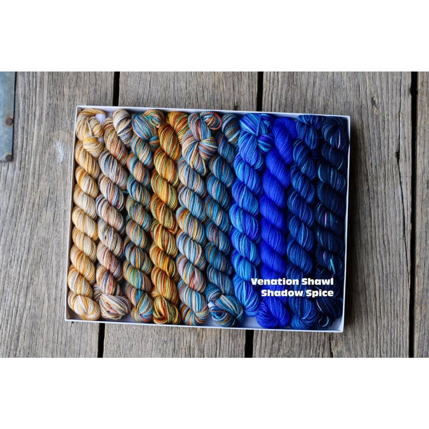 Koigu Wool Designs - Venation Shawl Kits - Pencil Boxes x Ambah LYS Day 2025 Shadow Spice
