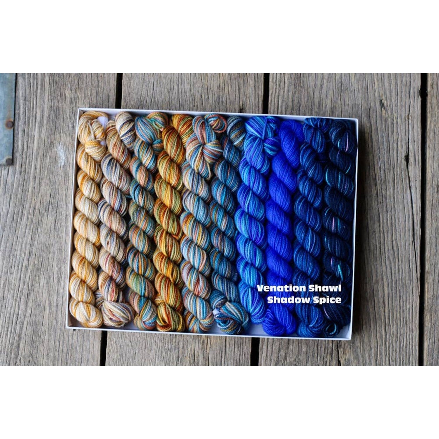 Koigu Wool Designs - Venation Shawl Kits - Pencil Boxes x Ambah LYS Day 2025 Shadow Spice