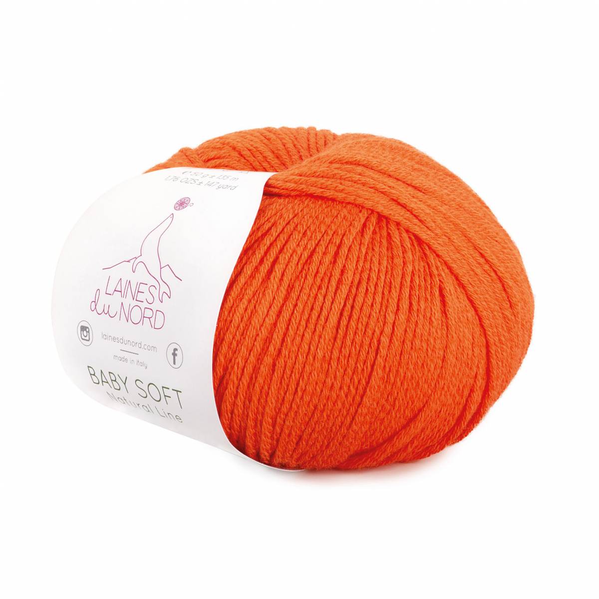 Laines du Nord Baby Soft yarn in bright orange perfect for soft and cozy knitting projects