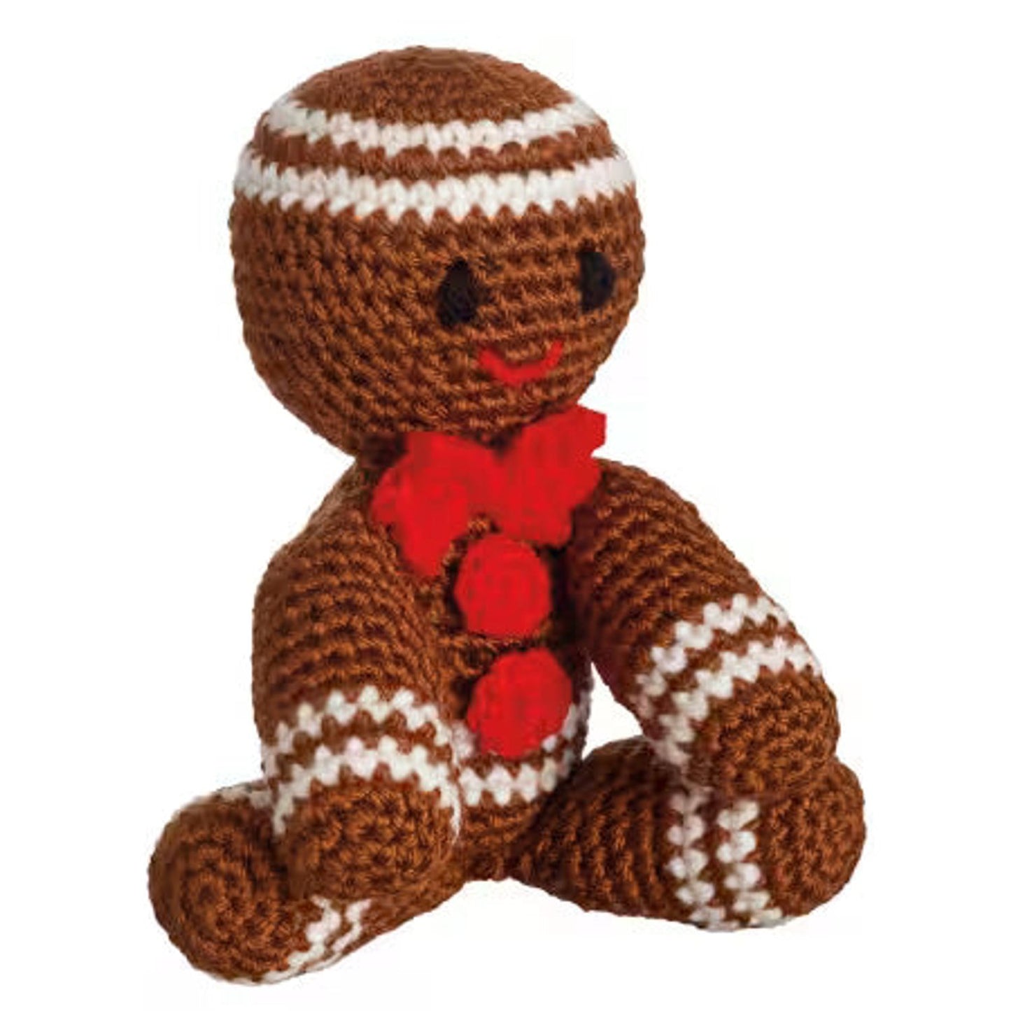 AriYARN holiday amigurumi crochet kit featuring a cute gingerbread man figure with red and white accents