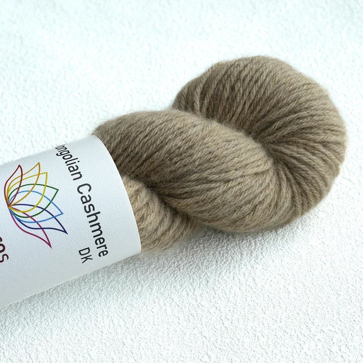 Lotus Yarns Mongolian Cashmere DK yarn in a soft beige color for versatile knitting projects