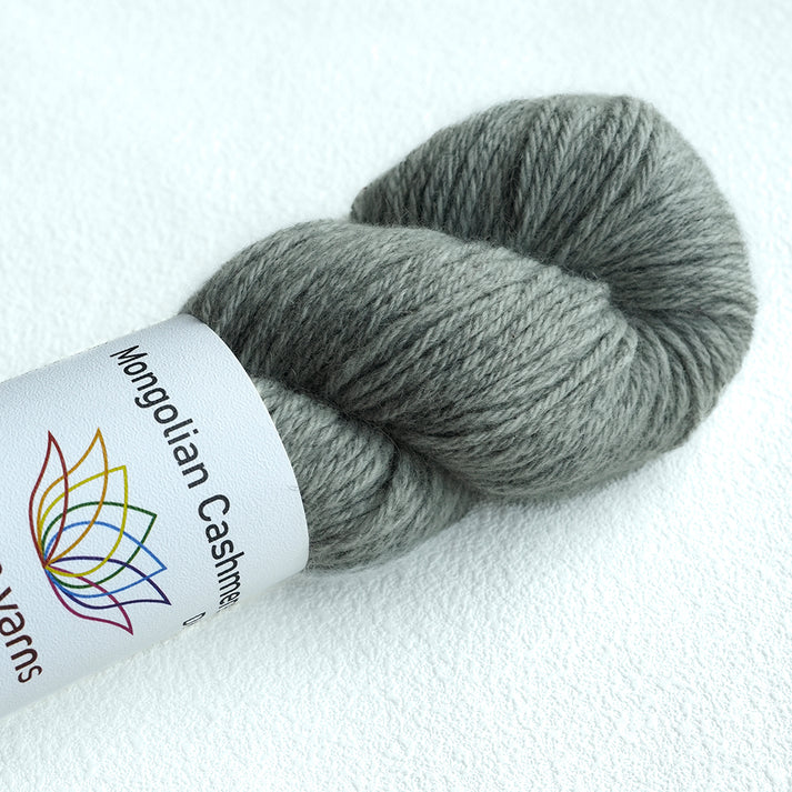 Lotus Yarns Mongolian Cashmere DK yarn in soft gray for luxurious knitting projects