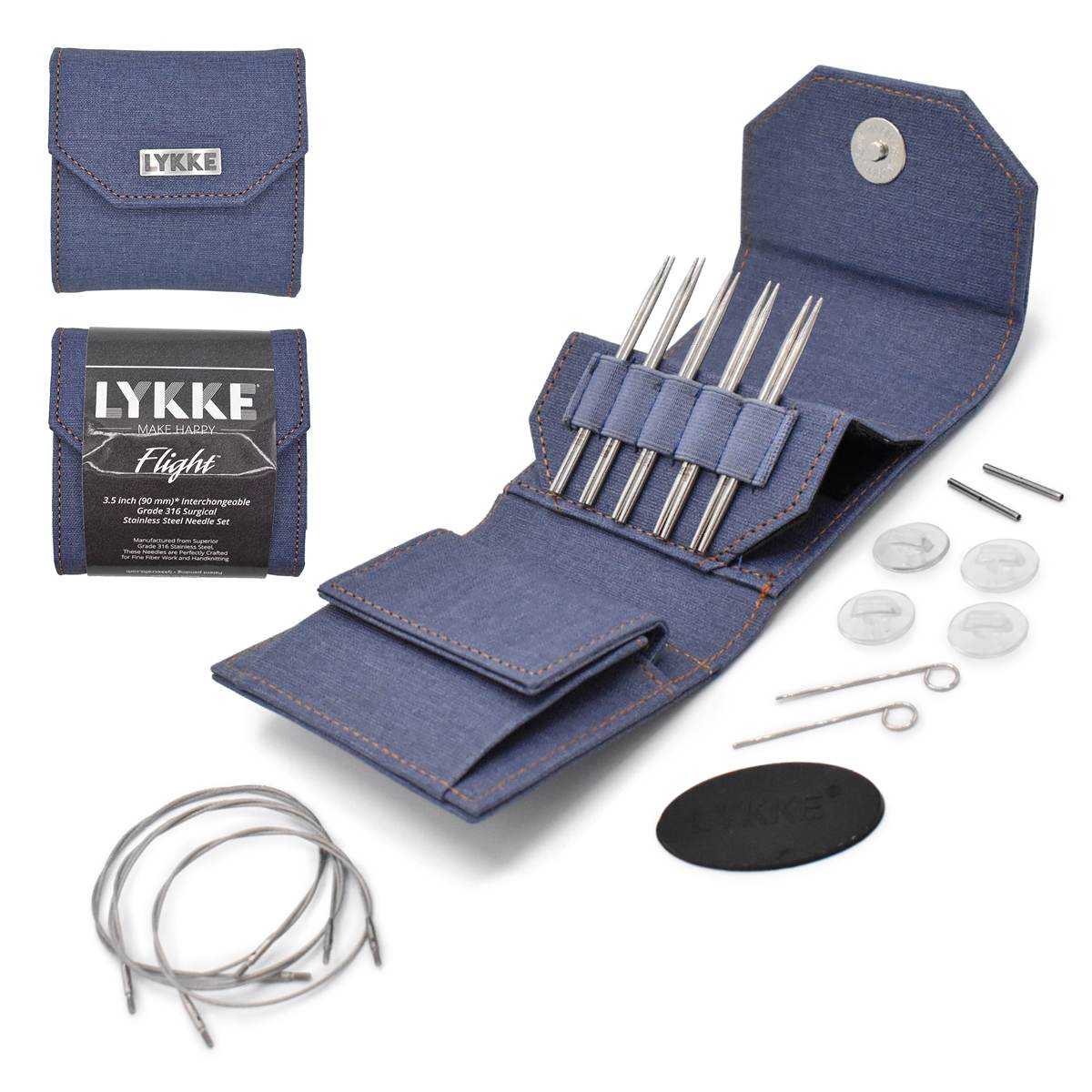 Lykke Flight interchangeable needle set with denim case and multiple needle sizes for versatile knitting projects