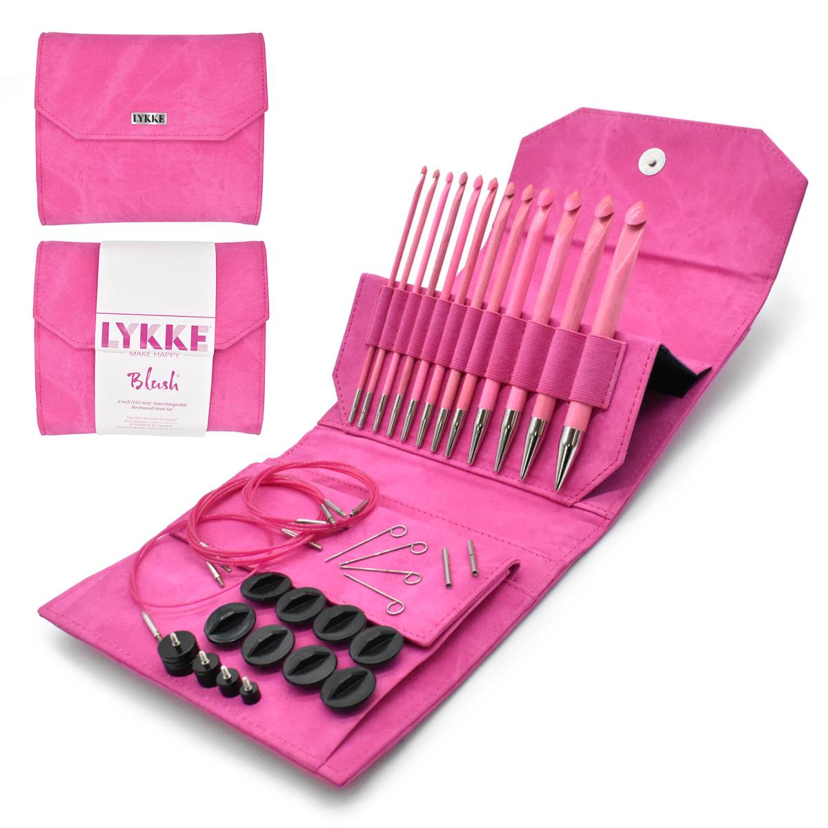 Lykke Tunisian crochet hook set in pink with multiple hooks, cables, and accessories for crochet enthusiasts