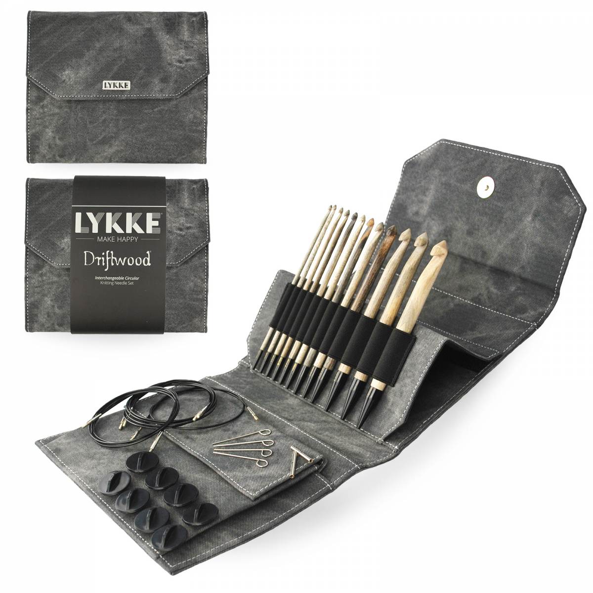 Lykke Tunisian crochet hook set in Driftwood with case, perfect for crochet enthusiasts
