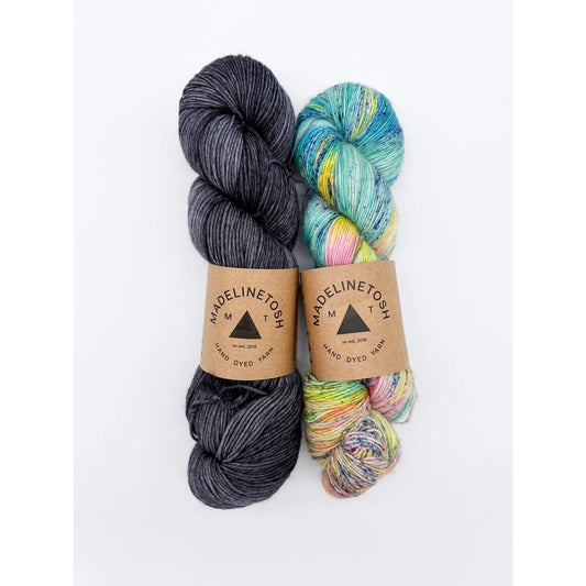Madelinetosh Winging It Shawl Kit featuring two skeins of hand-dyed yarn in vibrant colors