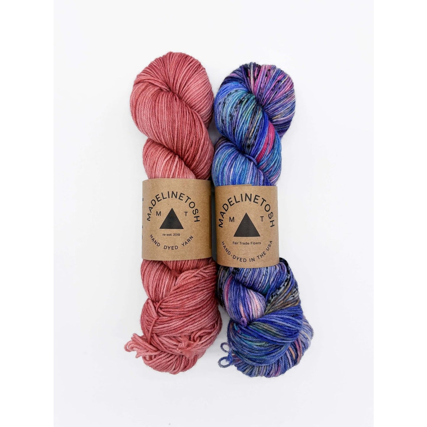 Madelinetosh Winging It Shawl Kit featuring two hand-dyed yarns in pink and colorful blue tones