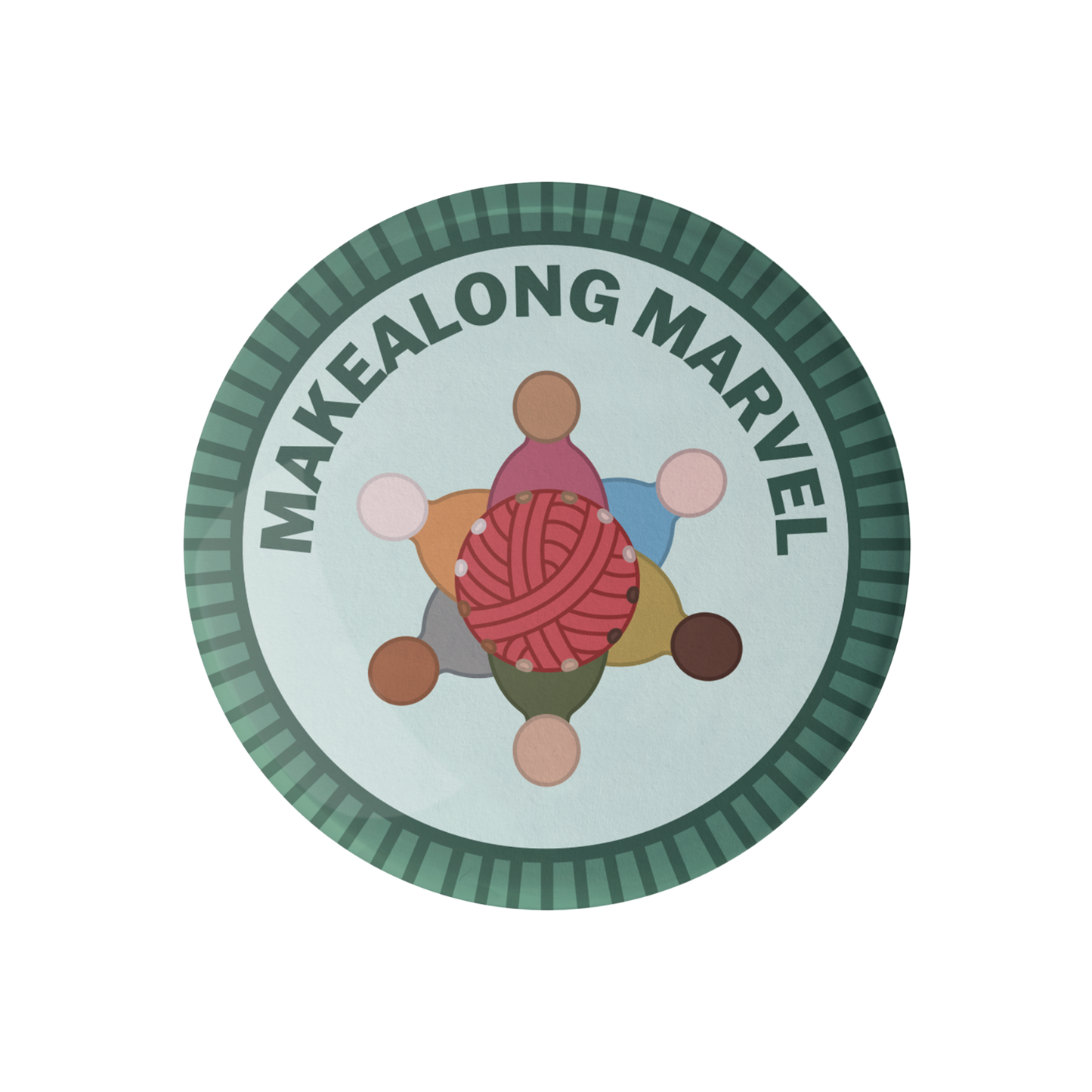 Camp Stitchwood Makealong Marvel embroidered patch iron on with colorful yarn design and text