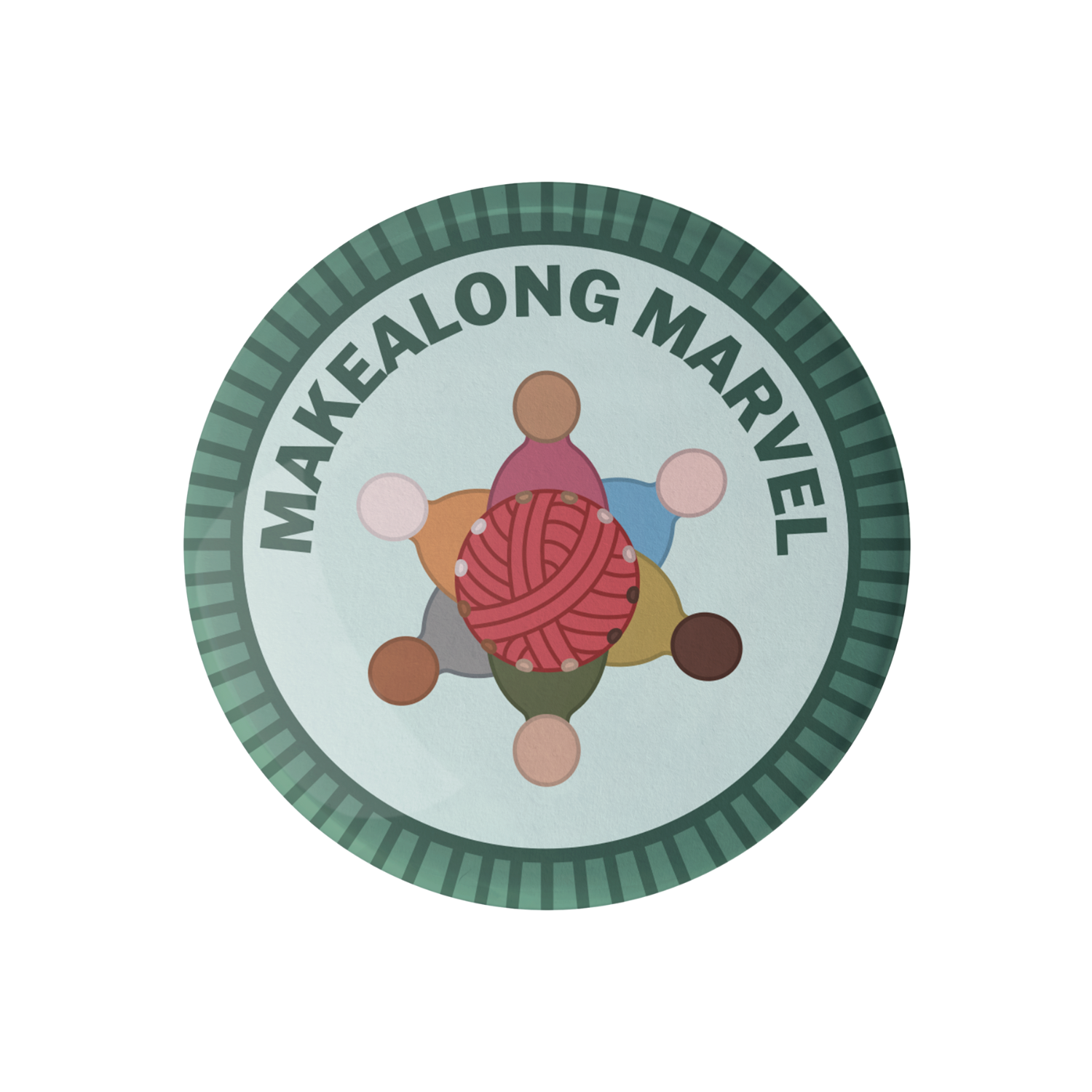 Camp Stitchwood Makealong Marvel embroidered patch iron on with colorful yarn design and text
