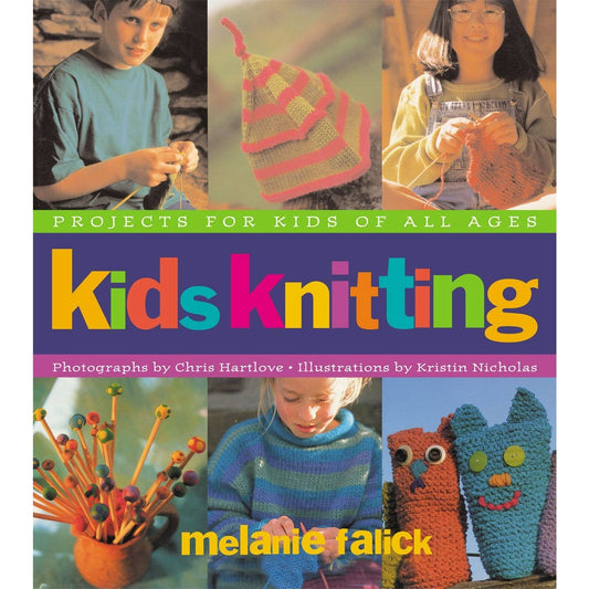 Kids Knitting Book featuring colorful projects for children with vibrant illustrations and photographs