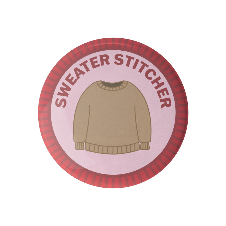 Camp Stitchwood Sweater Stitcher Merit Badge required for eagle featuring a cozy sweater design