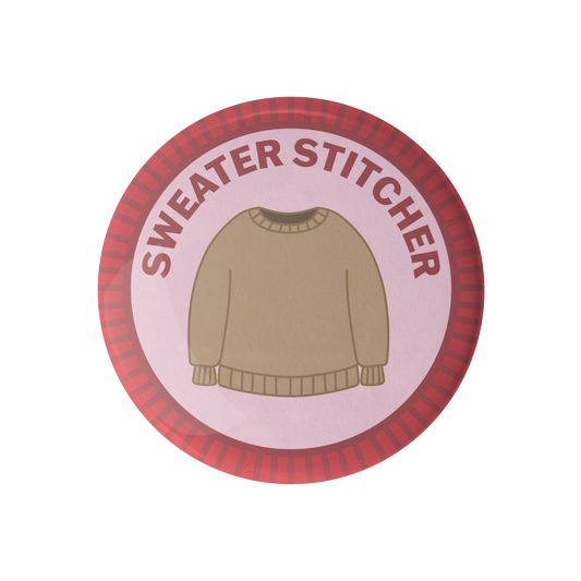 Camp Stitchwood Sweater Stitcher Merit Badge required for eagle featuring a cozy sweater design