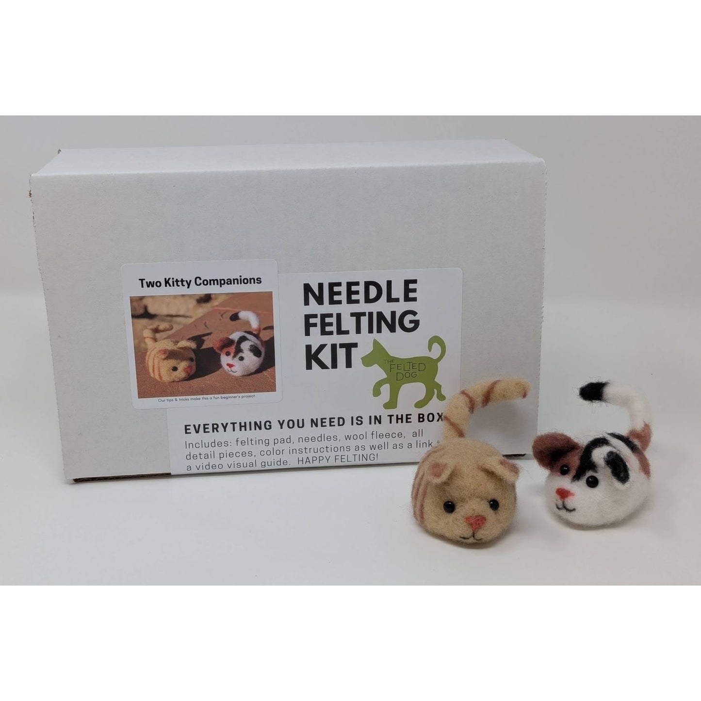 Needle felting kit from The Felted Dog with supplies to create kitty companions and needle felting needles