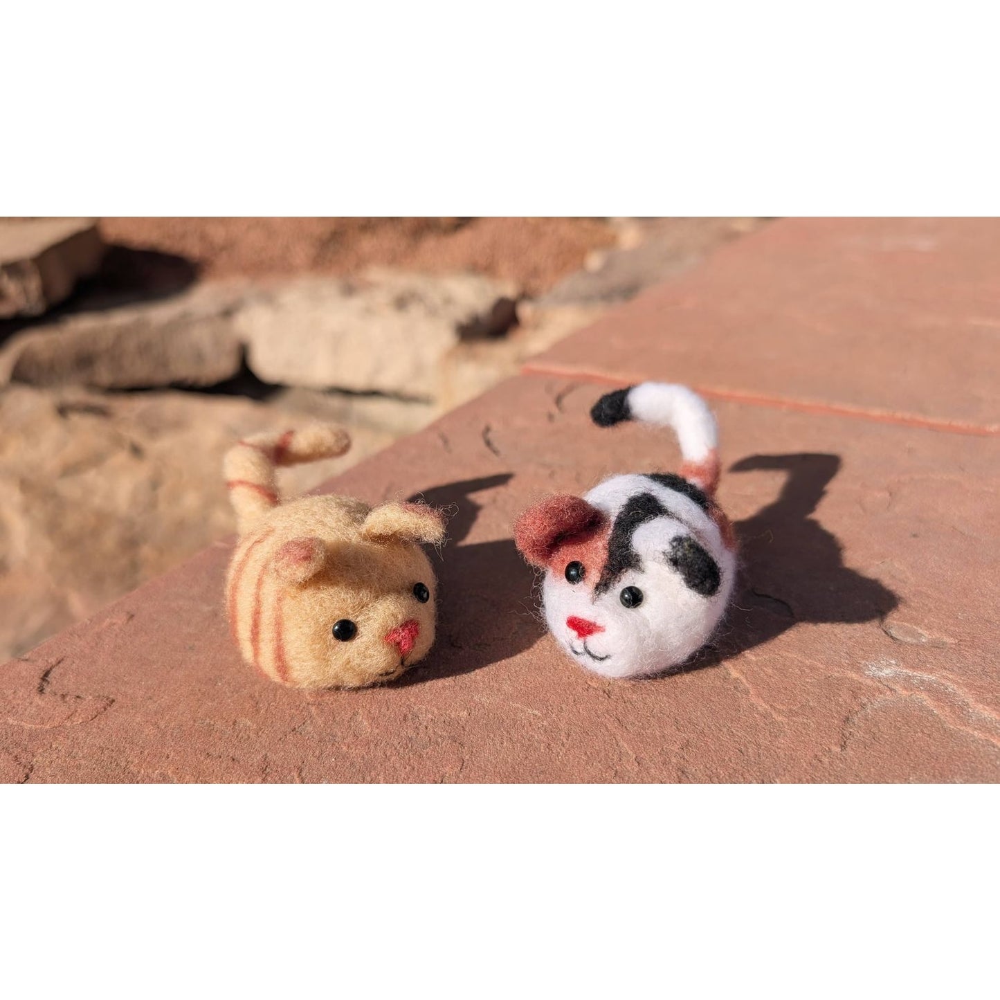 Cute needle felted cats in tan and black, perfect for needle felting needles enthusiasts