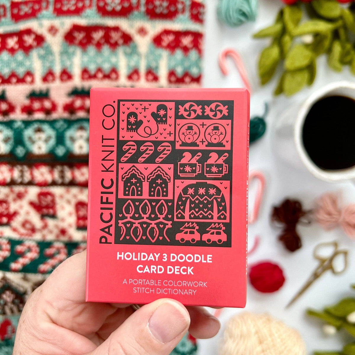 Pacific Knit Co Holiday 3 Doodle Card Deck featuring Christmas holiday cards with colorful designs