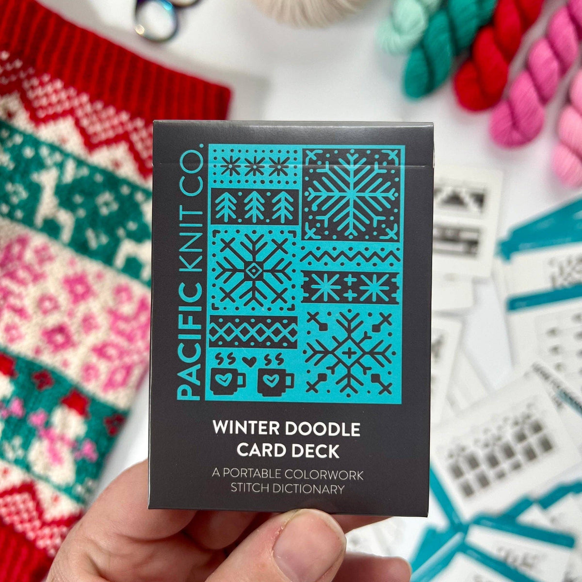 Pacific Knit Co Winter Doodle Card Deck featuring colorwork stitch patterns for knitting enthusiasts