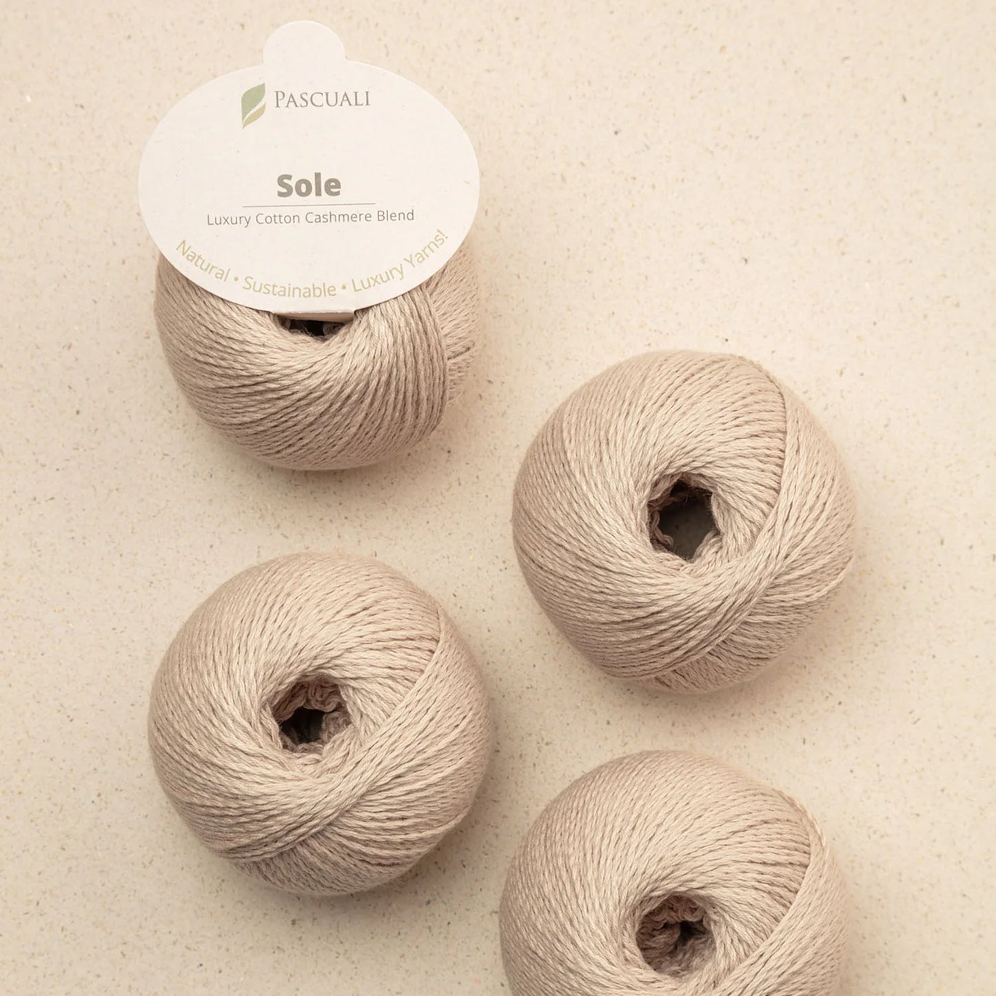 Pascuali Sole Systems Luxury Cotton Cashmere Yarn in Soft Beige for Knitting and Crocheting Projects