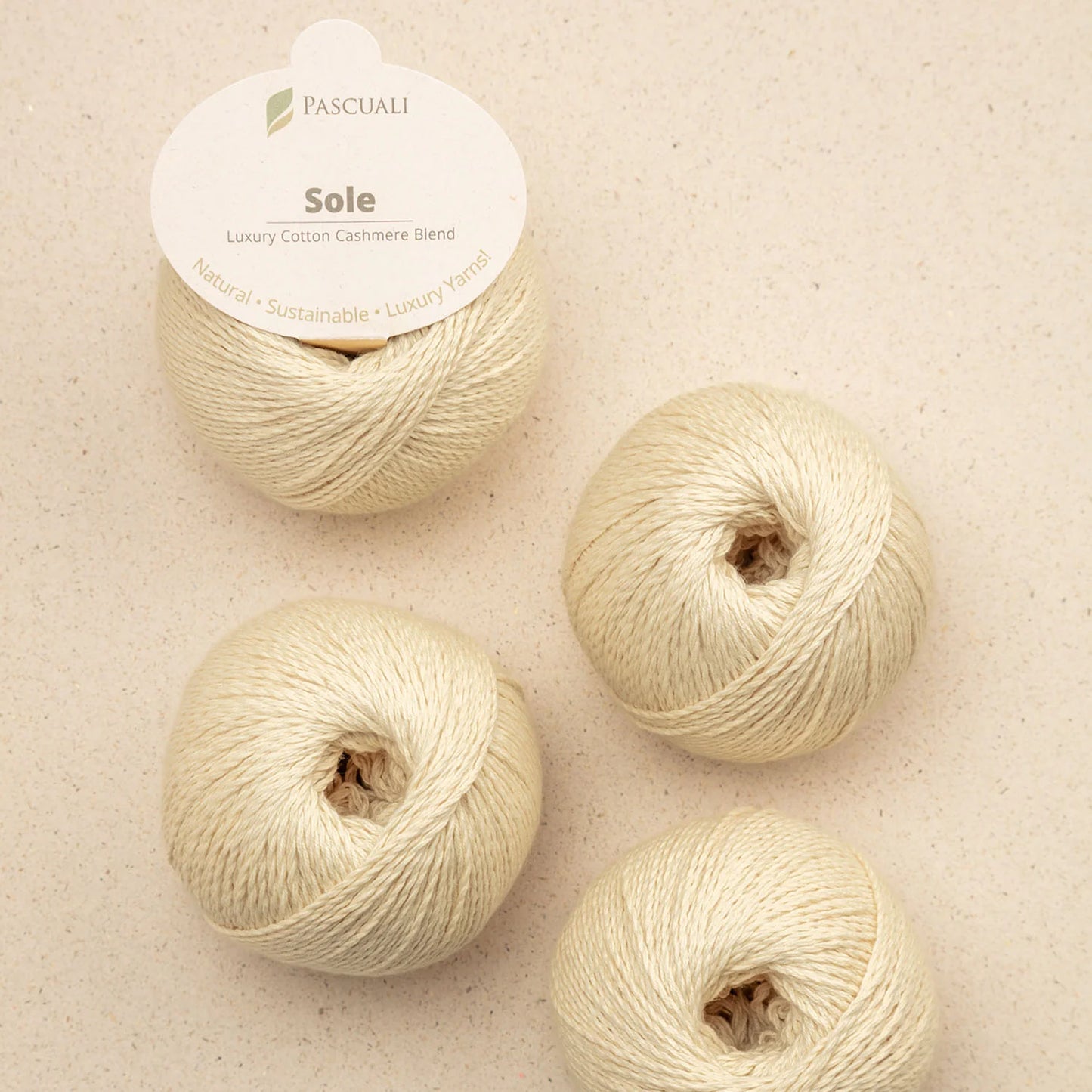 Pascuali Sole Systems luxury cotton cashmere blend yarn in natural color for high-quality knitting