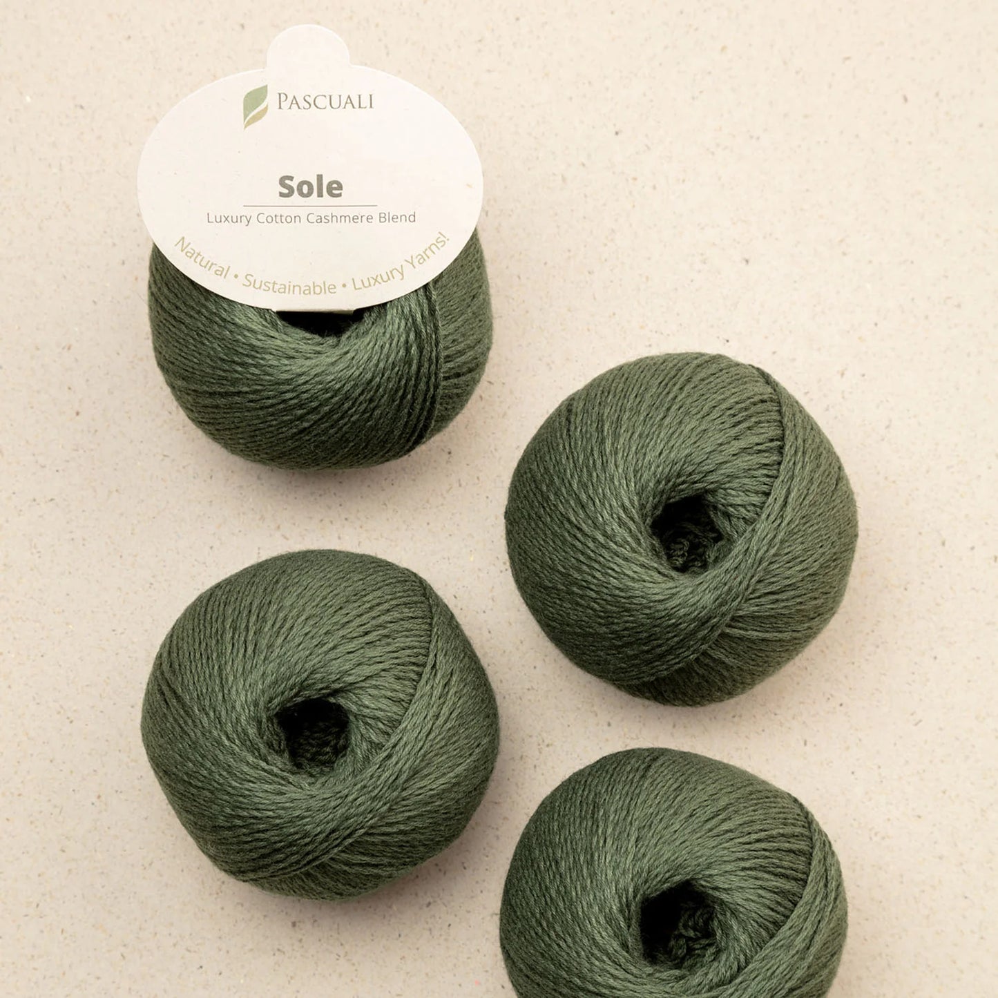 Pascuali Sole Systems Luxury Cotton Cashmere Blend Yarn in Olive Green for Knitting Projects