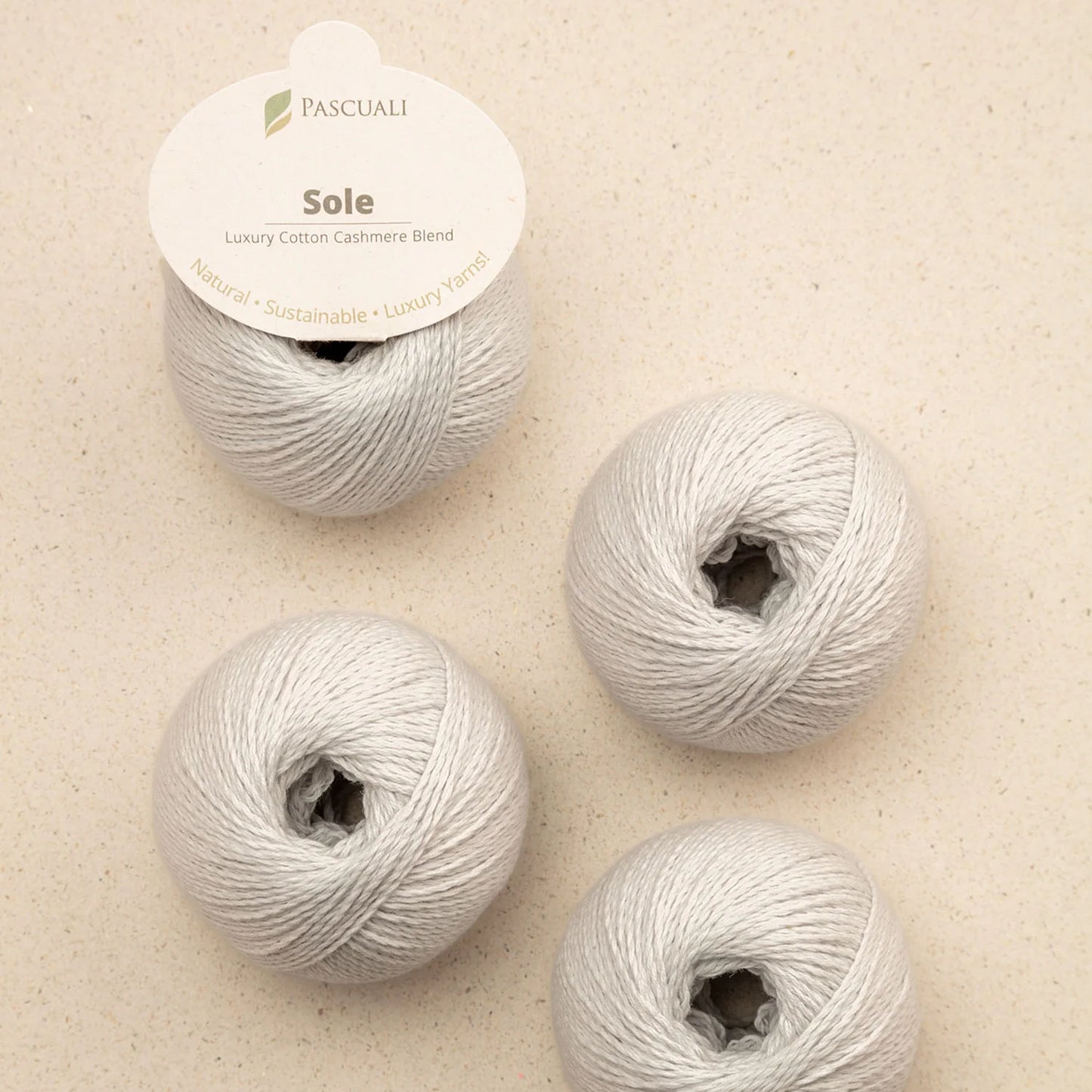 Pascuali Sole Systems Luxury Cotton Cashmere Blend Yarn in Soft Gray for Knitting and Crochet