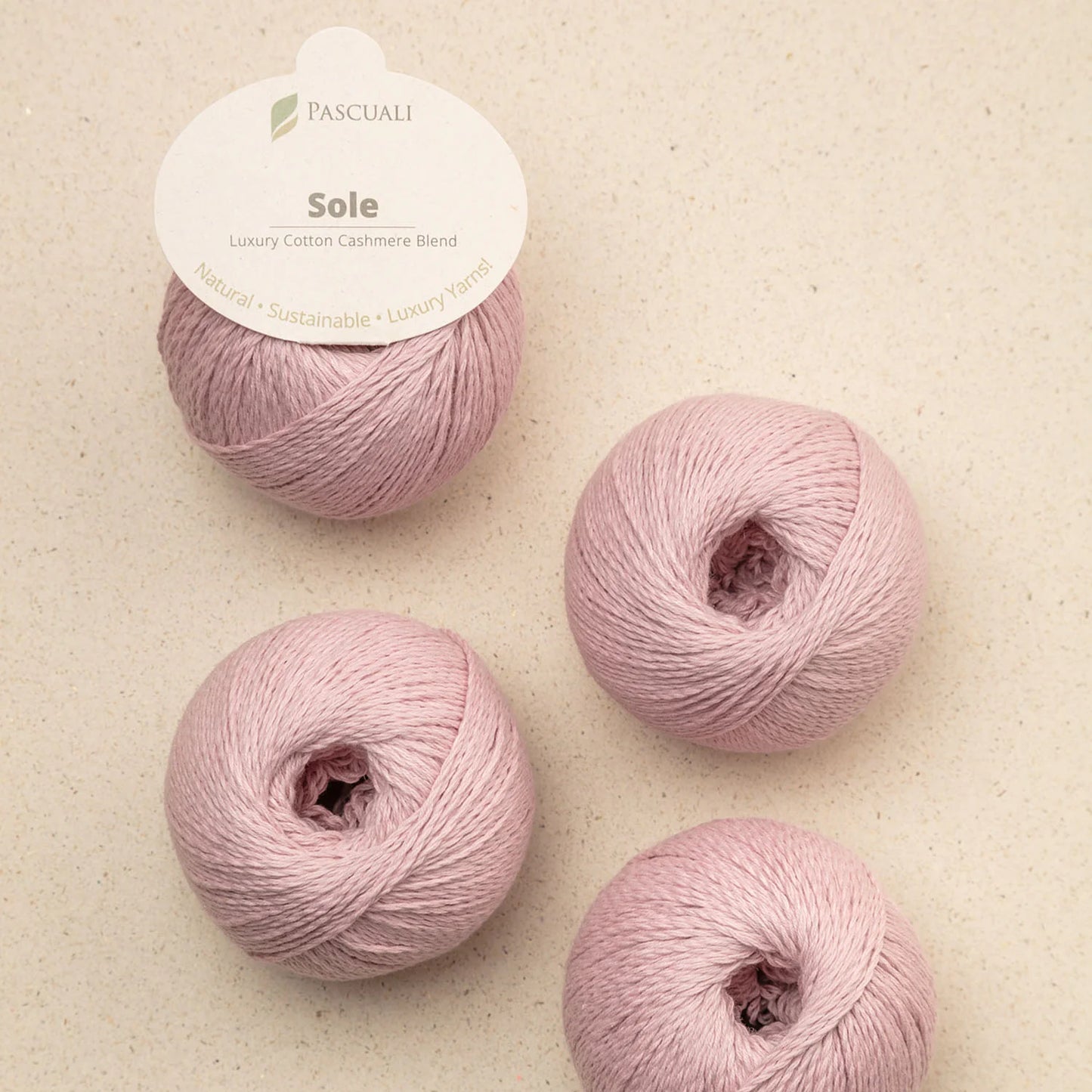 Pascuali Sole Systems luxury cotton cashmere blend yarn in soft pink for knitting and crochet projects