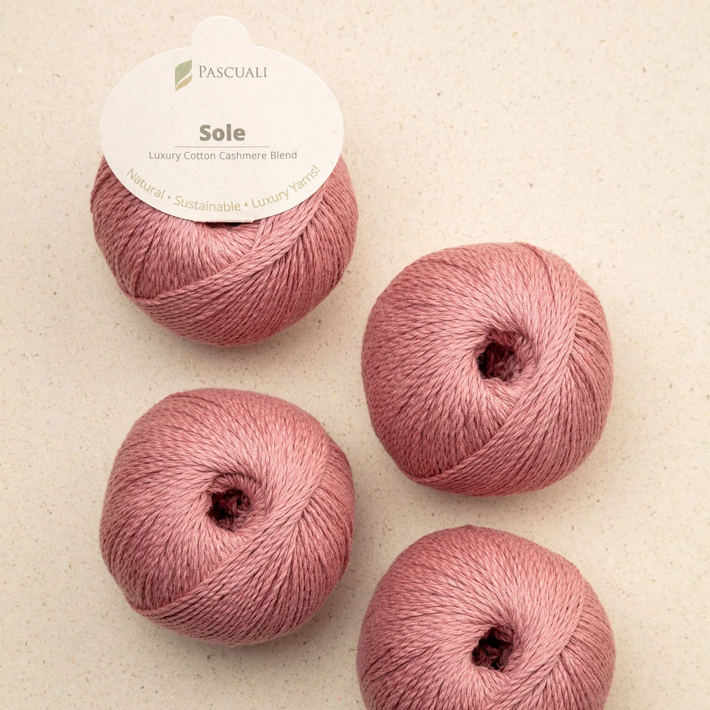 Pascuali Sole Systems luxury cotton cashmere blend yarn in soft pink for knitting and crochet projects