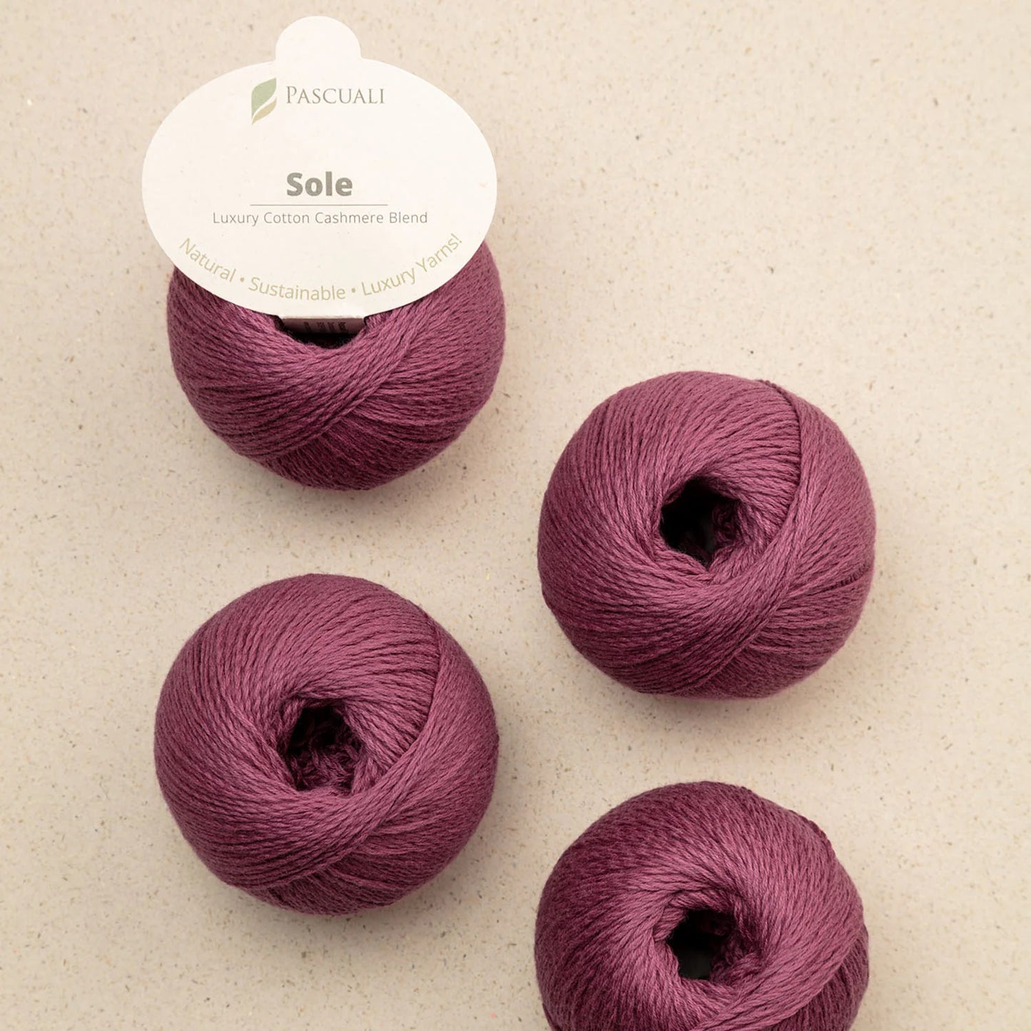 Pascuali Sole Systems yarn in purple, luxury cotton and cashmere blend, perfect for crafting