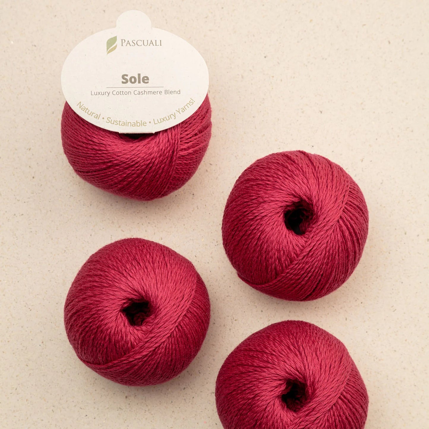 Pascuali Sole Systems Luxury Cotton Cashmere Blend Yarn in Rich Burgundy Color