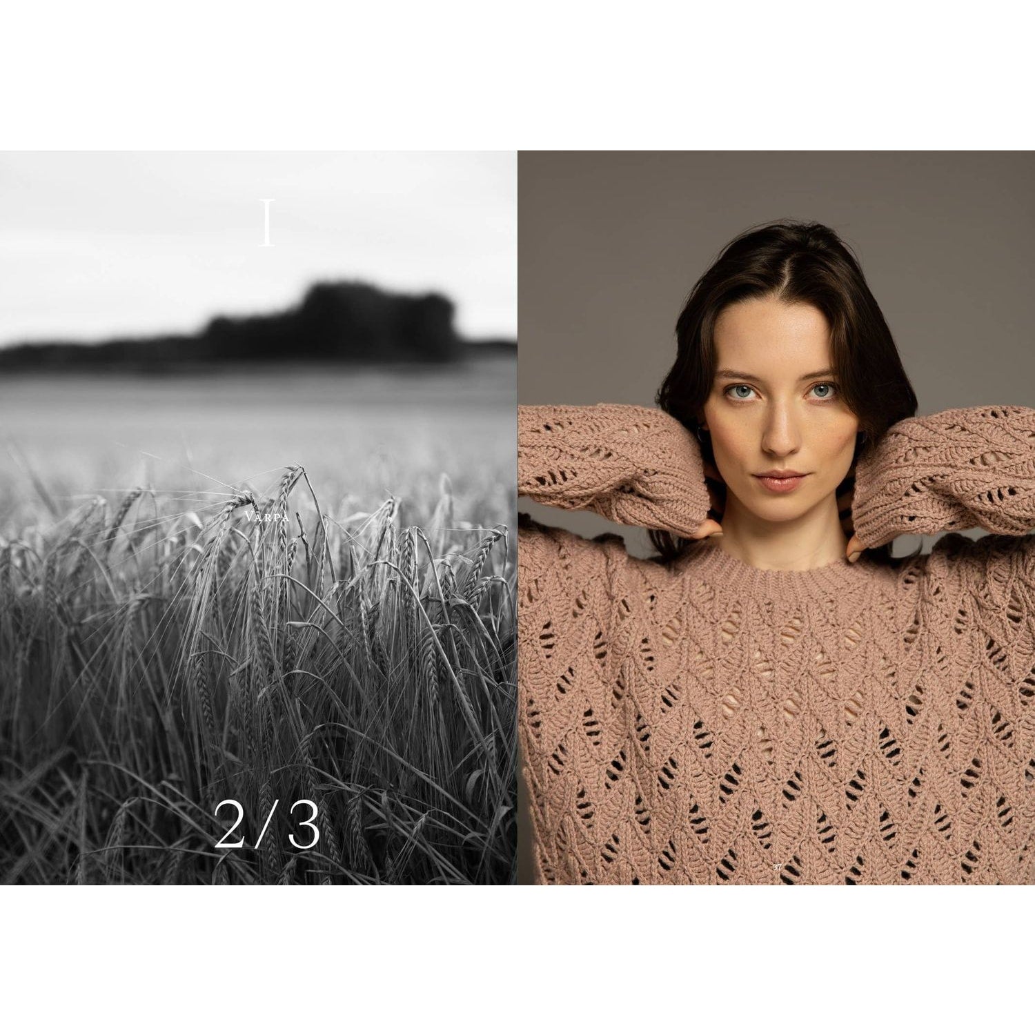 Crochet garments patterns featuring a model wearing a stylish knitted sweater in soft pink