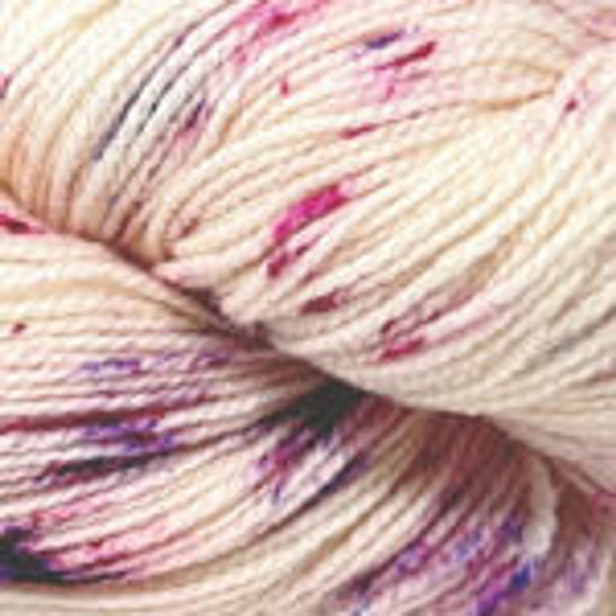 Plymouth Yarn in soft cream with pink and purple speckles, perfect for crafting happy feet happy projects
