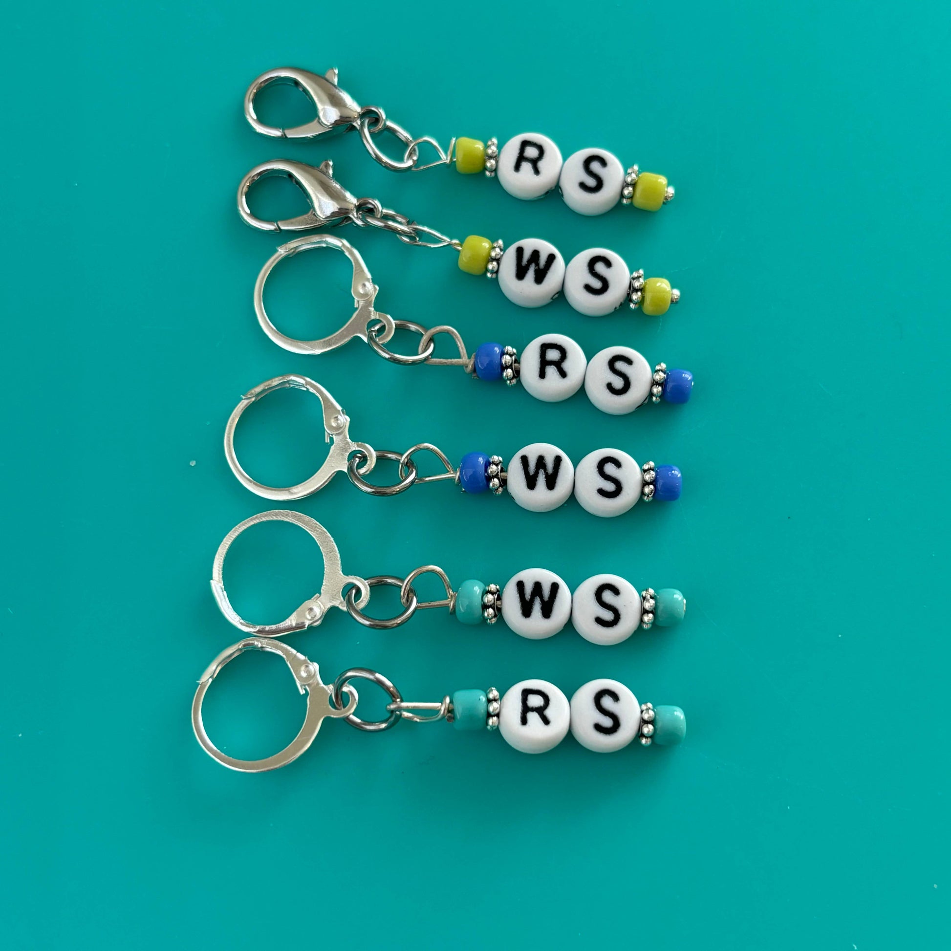 Right side wrong side knitting stitch markers set from Comma Craft Co with colorful beads