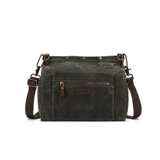 Madelinetosh Rucksack Backpack Canvas in Dark Green with Adjustable Strap and Front Pocket